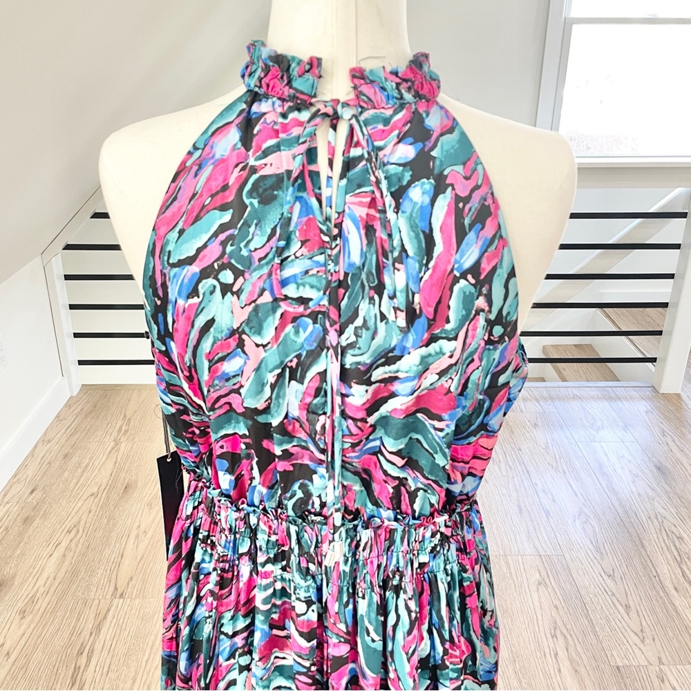 Nicole Miller, pink and blue colorful maxi / midi dress - Picture 3 of 8